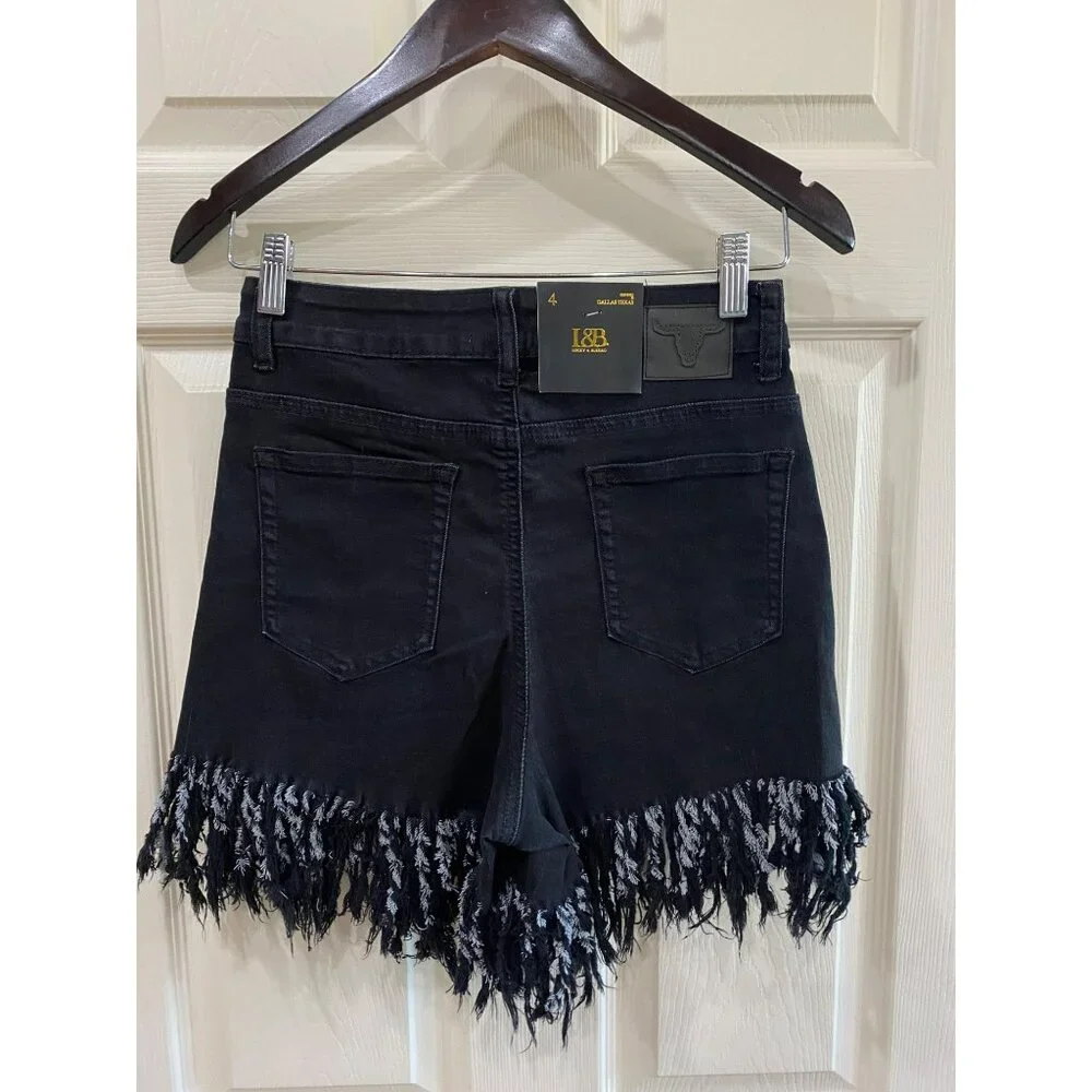 L&B High Rise Black Denim Fringe Hem Shorts Womens Size 4